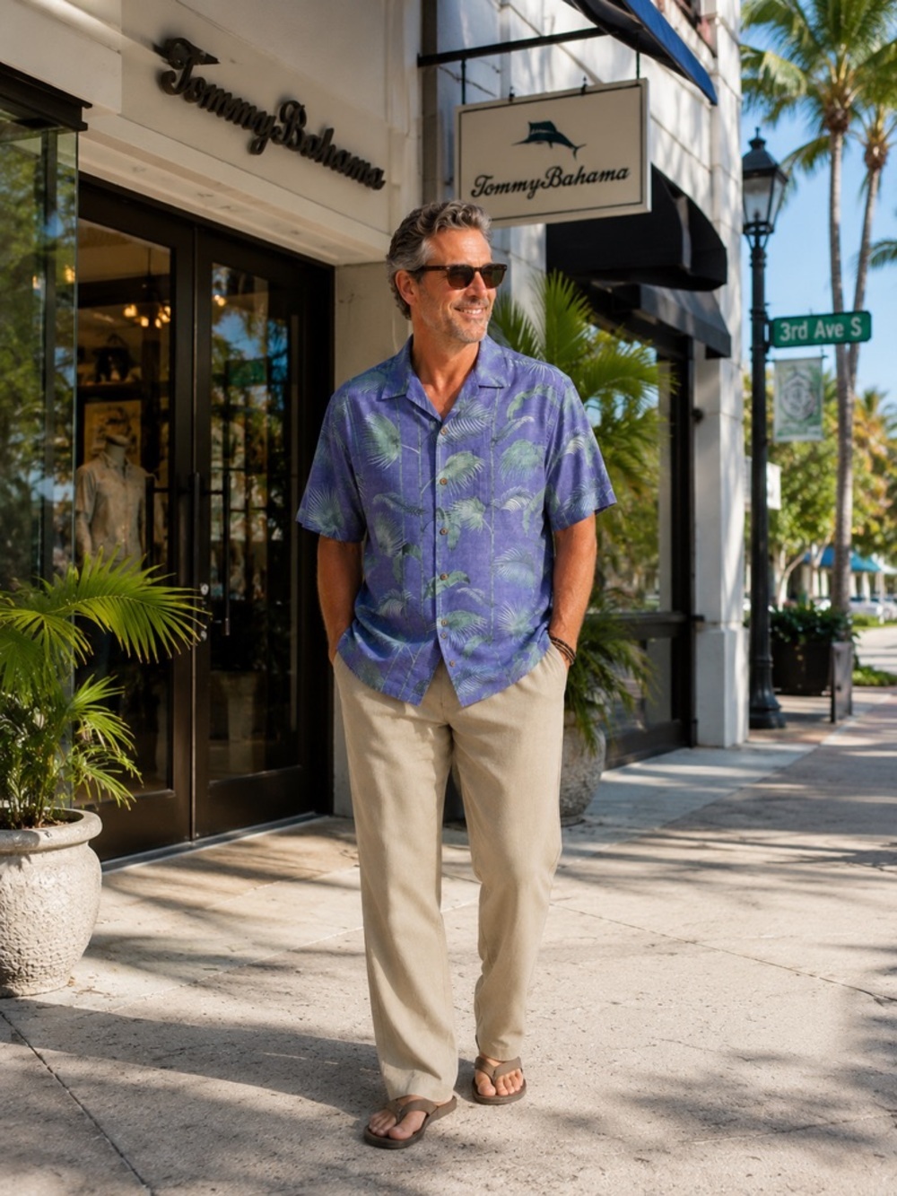 Tommy Bahama 100% Silk Hawaiian Shirt Mens L Blue Palm Resort Camp Aloha - Picture 6 of 16